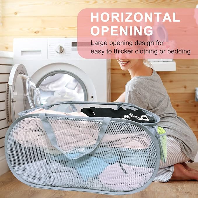 4 PCS Mesh Laundry Hamper, Collapsible Laundry Baskets, 75L Large Foldable - Image 6