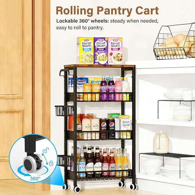 7.8 Inch Ultra-Slim 4-Tier Rolling Storage Cart - Image 5