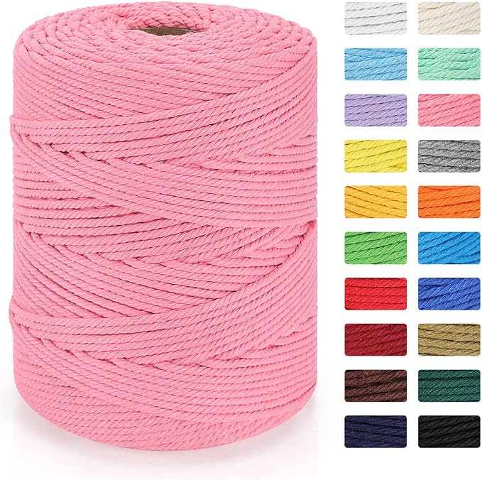 Macrame Cord 4mm x 328yd | 100% Natural Cotton Macrame Rope | 4 Strand Twisted by MacraBoho