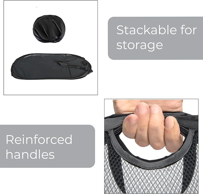 Smart Design Deluxe Mesh Pop Up Square Laundry Hamper w/ Side Pocket & Handles - Image 5
