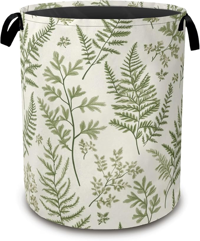 Sage Green Collapsible Laundry Baskets, Eucalyptus Leaves Laundry Hamper by Unknown
