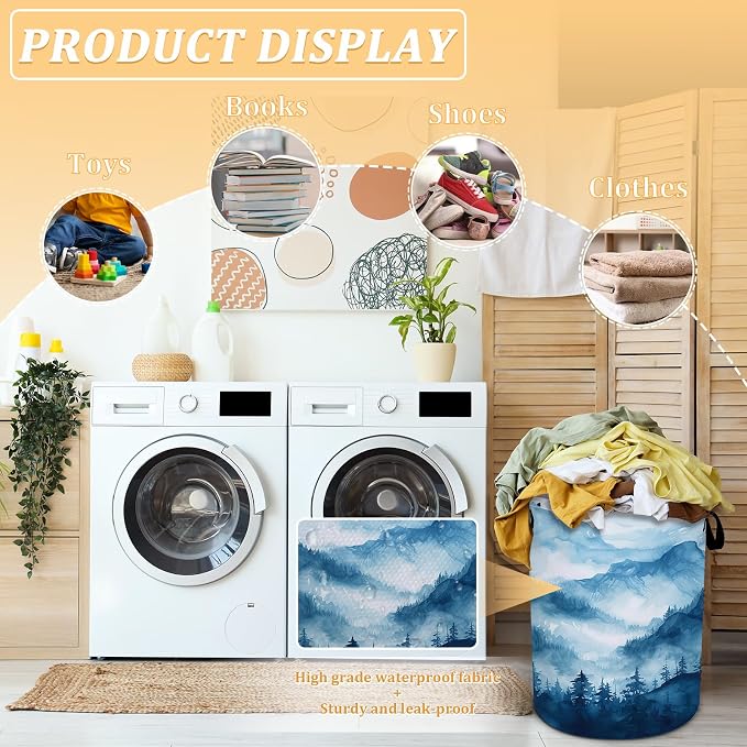 Blue Mountain Forest Laundry Basket, Foldable Waterproof Oxford Cloth Laundry - Image 4