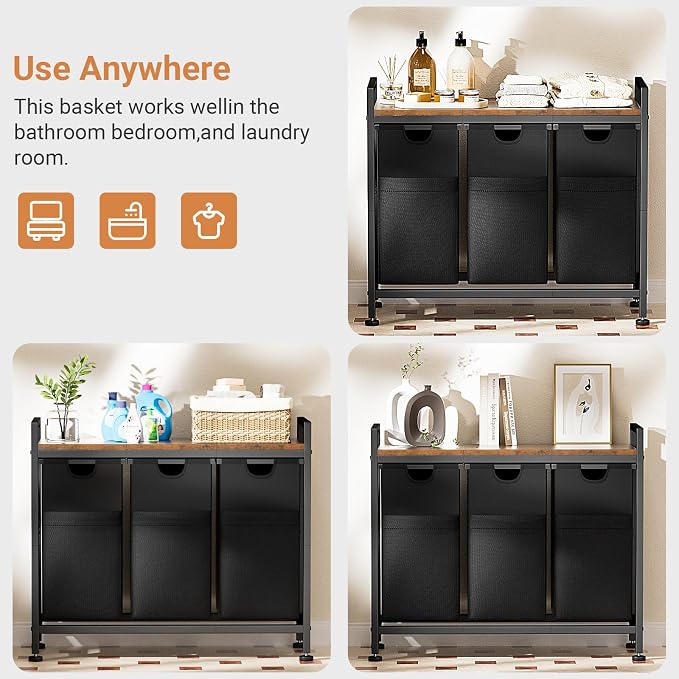 Laundry Hamper, 3 × 12.5 Gal Laundry Basket Organizer - Image 9
