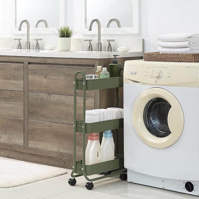 SunnyPoint Slim Rolling Storage Cart, 3 Tier Bathroom Storage Organizer Bathroom - Image 3