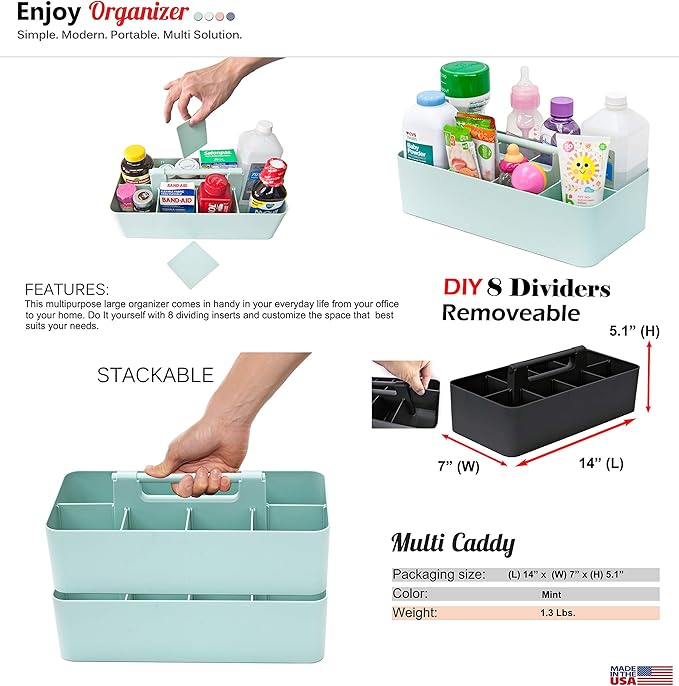 -Large Portable Caddy, DIY Dividers, 8 Compartments, School Office Supplies - Image 2