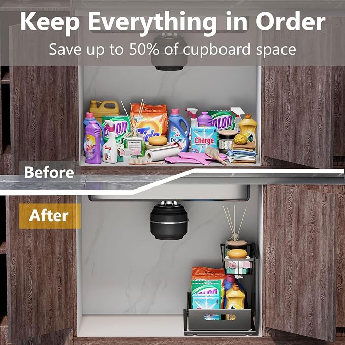 Under Sink Organizers and Storage 2 Tier Slide Out Kitchen Cabinet Organizer - Image 4