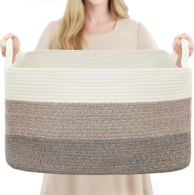 YOUDENOVA Nursery Storage Basket，21.6''×14.9''×11.8'' Rectangle Cotton Rope by YOUDENOVA
