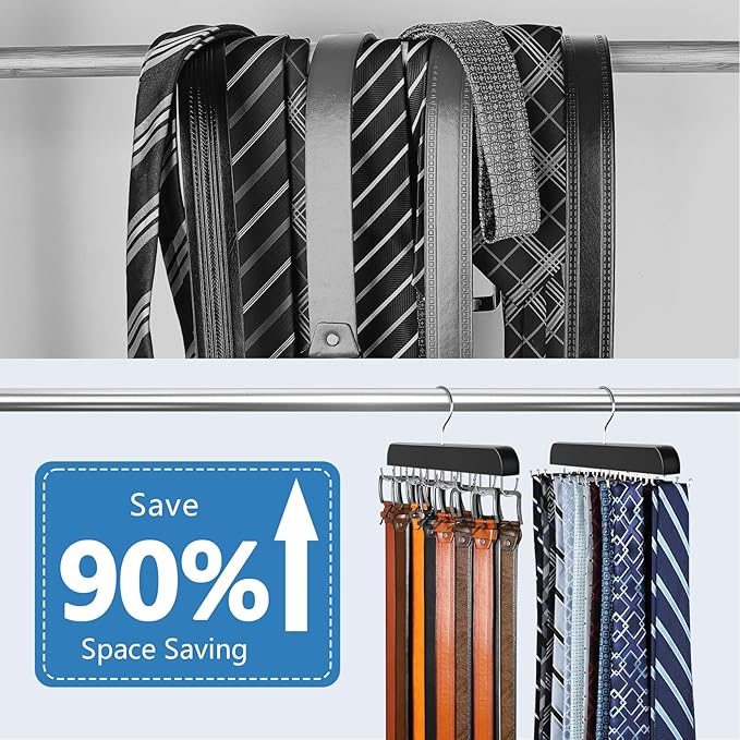 2 Pack Tie Rack & Belt Hanger 2 in 1 Tie Hanger Space Saving Max 42 Belts& 60 - Image 2