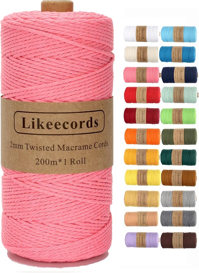 Macrame Cord, 2mm x 219yard Cotton Twine String Cord, Natural White Cotton Rope by Likeecords