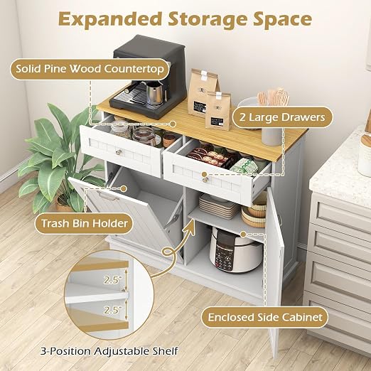 LDAILY Moccha Kitchen Tilt Out Trash Cabinet, Hideaway Recycling Cabinet - Image 6