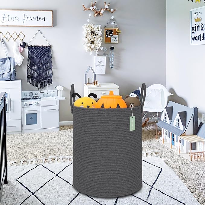 Large Cotton Rope Laundry Hamper 65L, Baby Nursery Hamper - Image 5