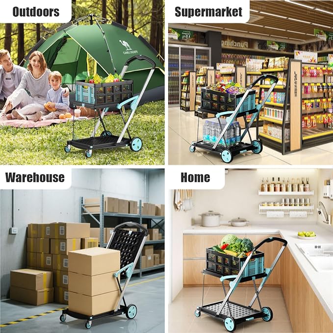 Foldable Shopping Cart, 200 lbs Capacity Grocery Carts on Wheels - Image 7