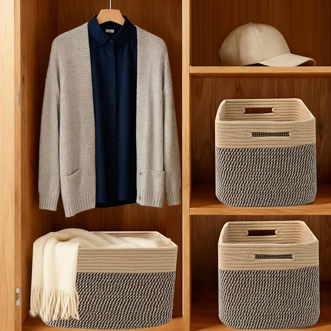3 Pack Woven Storage Baskets for Shelves, 13.5"×11"×9.5"Organizing Bins - Image 8