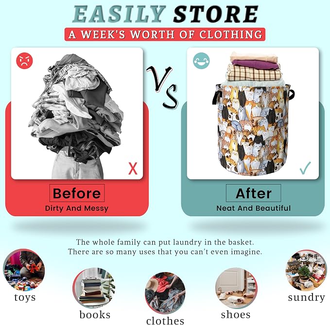 Colorful Cats Cute Animal Laundry Basket Foldable - Image 3