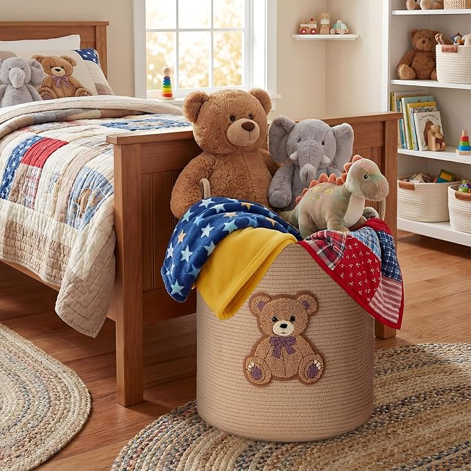 LemonRoad Bear Laundry Hamper Large Cotton Rope Storage Basket Woven Storage - Image 6