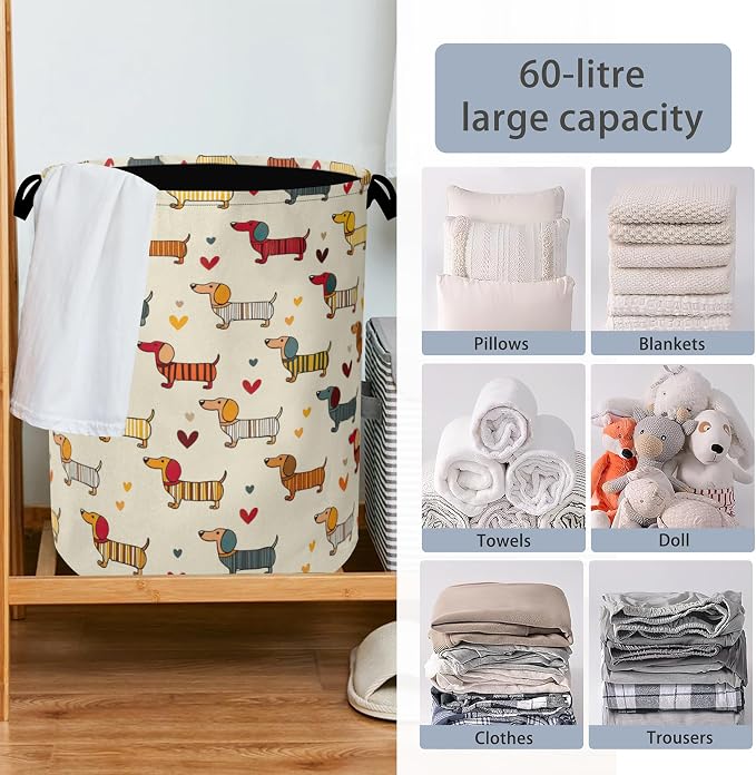 Cute Dachshund Dog Laundry Basket, Foldable - Image 6