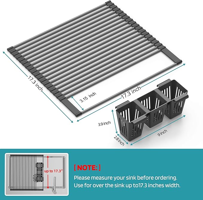 Roll Up Dish Drying Rack, Silicone Wrapped Over The Sink Multipurpose Foldable - Image 2