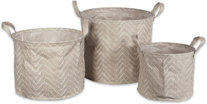 DII Collapsible Waterproof Chevron Laundry, Stone/Cream, 3 Piece - Image 3