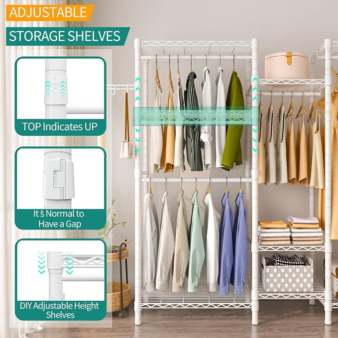 Heavy Duty Garment Rack, Portable Wardrobe Clothes Rack Freestanding Adjustable - Image 2