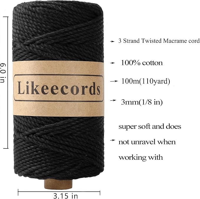 2 Rolls of Cotton Macrame Cord, 3mm x 100m, 3 Strand Twisted, Macrame Rope - Image 2