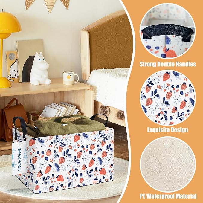 LANGYASHAN Rectangular Storage Bin Collapse Canvas Fabric Cartoon Storage Basket - Image 3