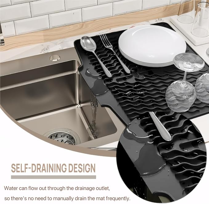 Dish Drying Mat with Drain, Silicone Mat - Image 2