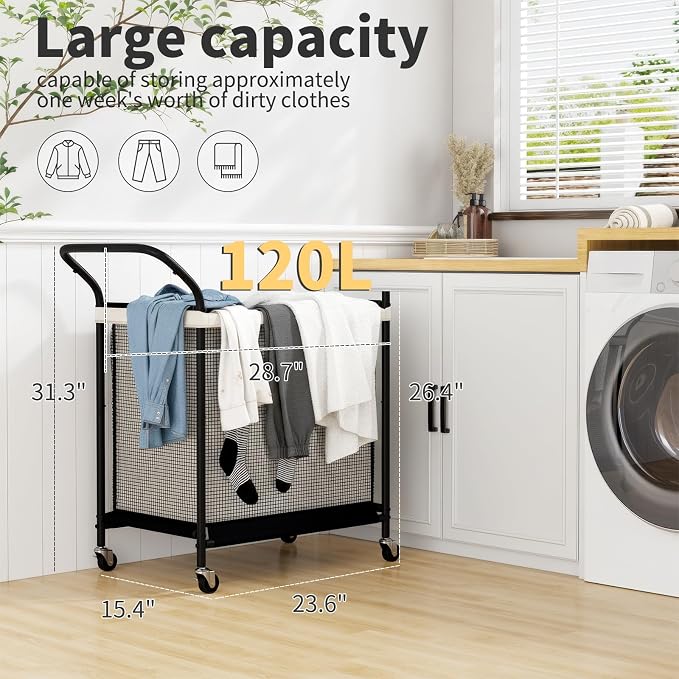 Laundry Hamper with Wheels, Laundry Basket with Removable and Washable Liner Bag - Image 2