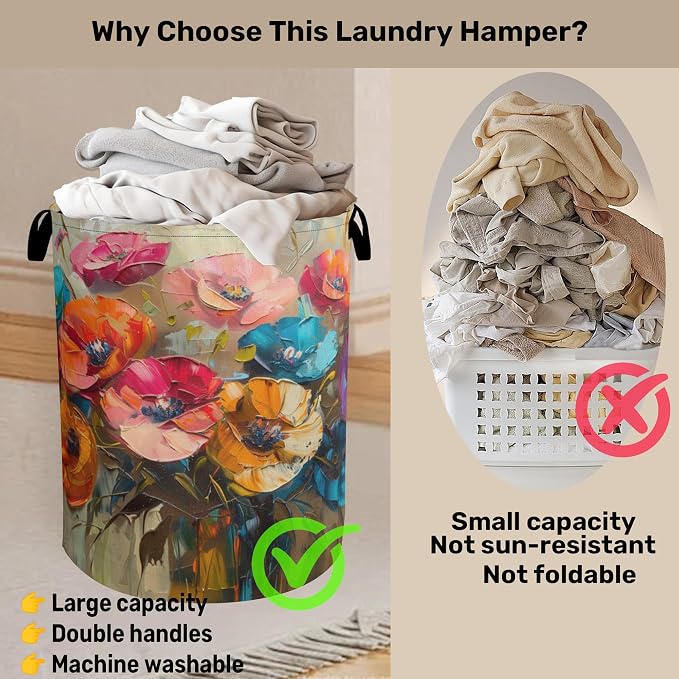 Modern Floral Oil Painting Laundry Basket - Image 3