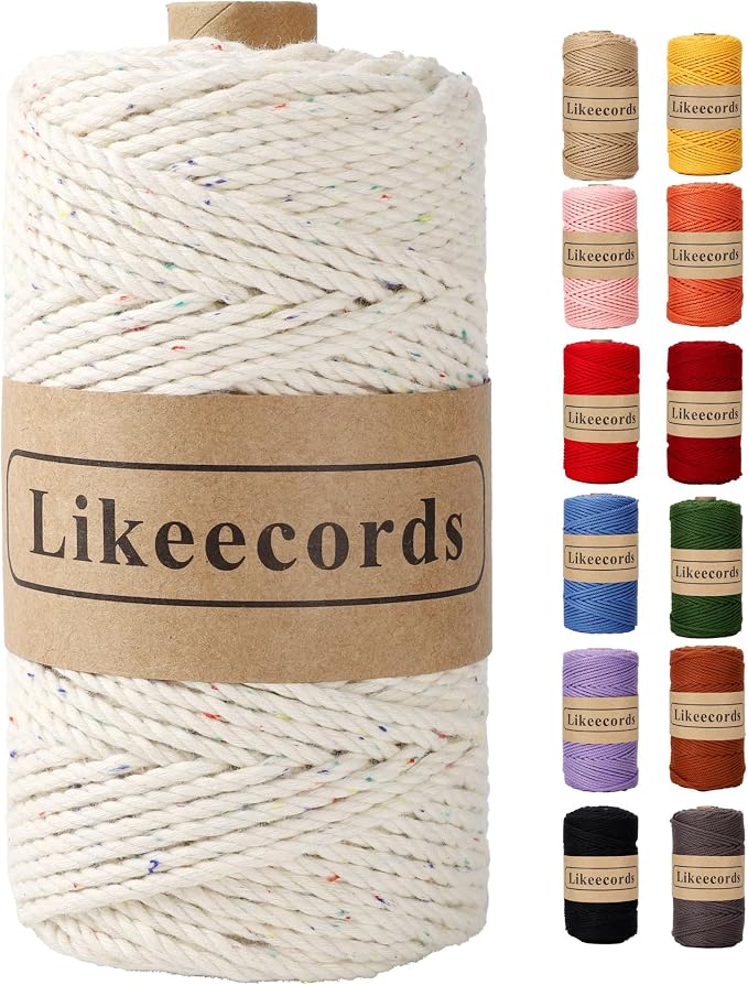 Cotton Macrame Cord 3mm x 100m, 3 Strand Twisted, Macrame Rope by Likeecords