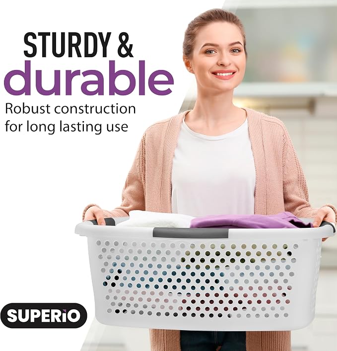 Superio Perforated Plastic Laundry Basket, 54 Liter, Dotted Design - Image 7