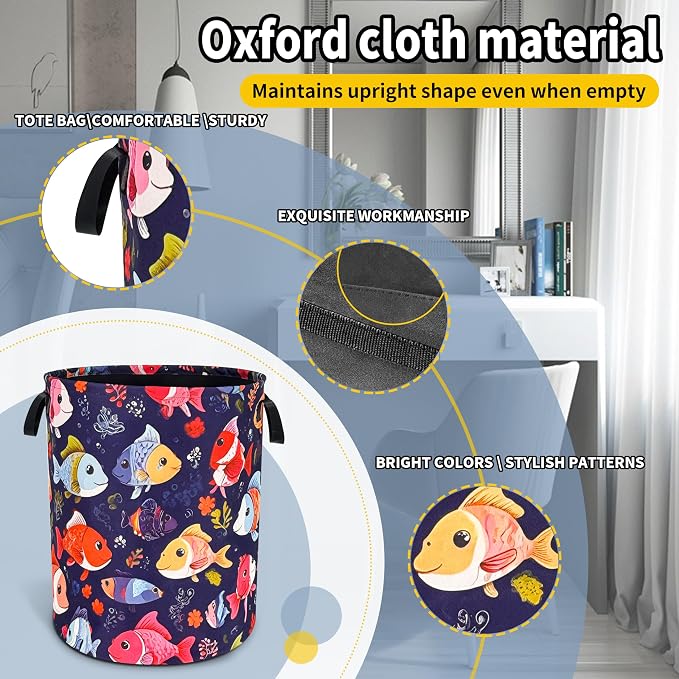 Fish Laundry Basket Funny Cartoon Foldable Oxford Cloth Tote Bag Laundry Hamper - Image 3