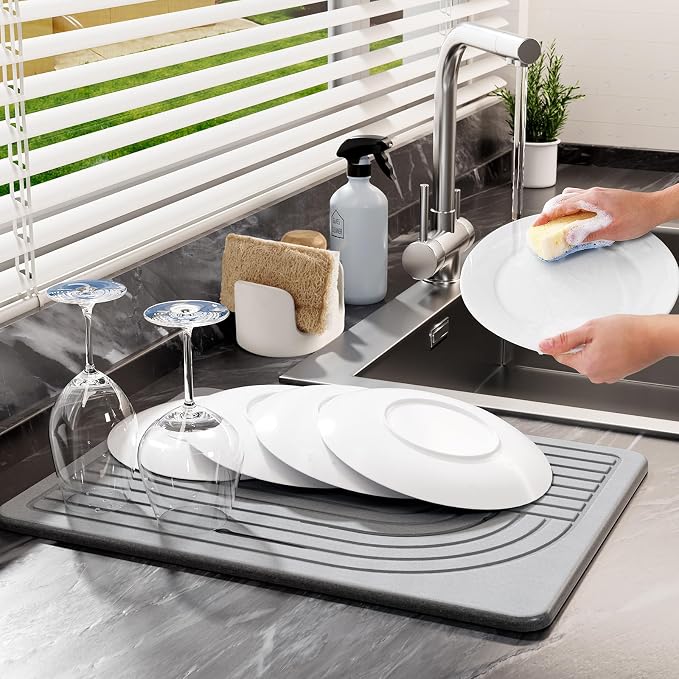 Stone Dish Drying Mat for Kitchen Counter Diatomaceous Earth Drying Mat - Image 5
