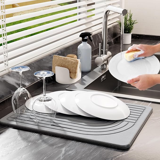 2-Pack Stone Dish Drying Mat for Kitchen Counter, Diatomaceous Earth Drying Mat - Image 2