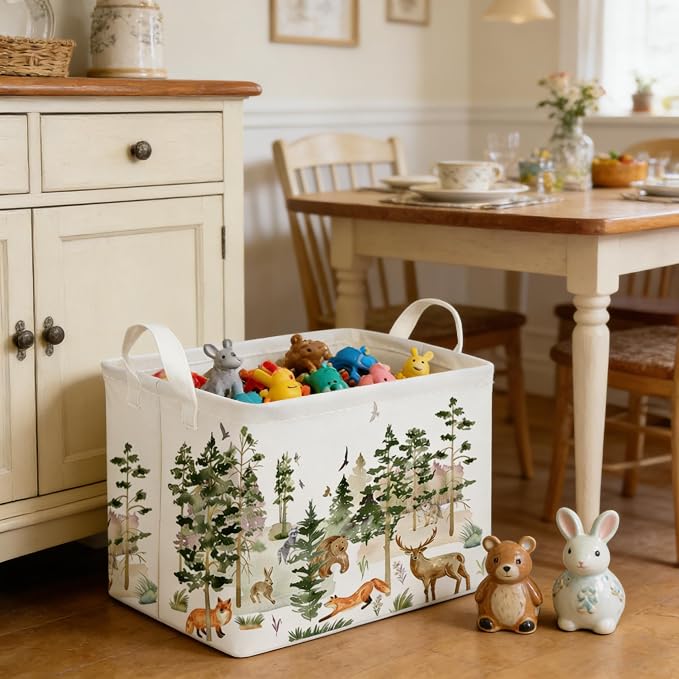 Rectangular Woodland Animal Basket Kids Baby Storage Basket, Bear Fox Boys - Image 6