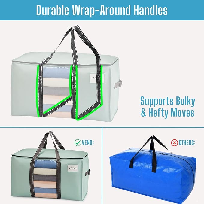 VENO 10 Pack Moving Bags with Clear Window, Heavy Duty Storage Bins with Lid - Image 2