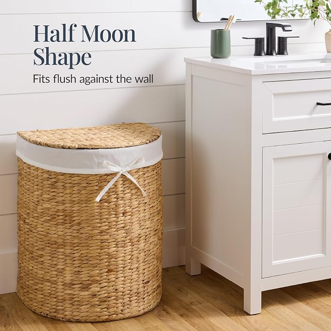 Best Choice Products Half Moon Laundry Hamper w/Lid, Woven Half Round Laundry - Image 4