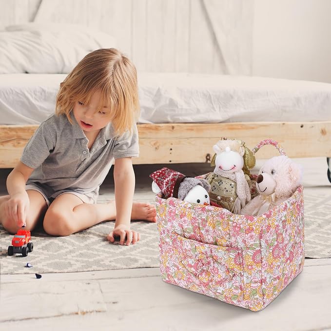 Storage Basket Boho Fabric Large Collapsible Floral Laundry Nursery Hamper - Image 2