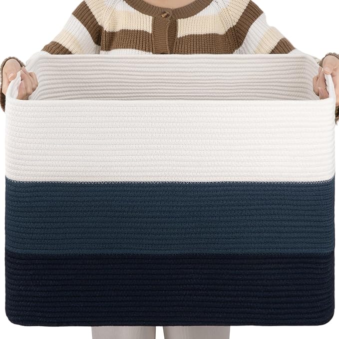 OIAHOMY 108L Large Cotton Rope Basket, Rectangle Woven Baskets by MasterofSpaceOptimization