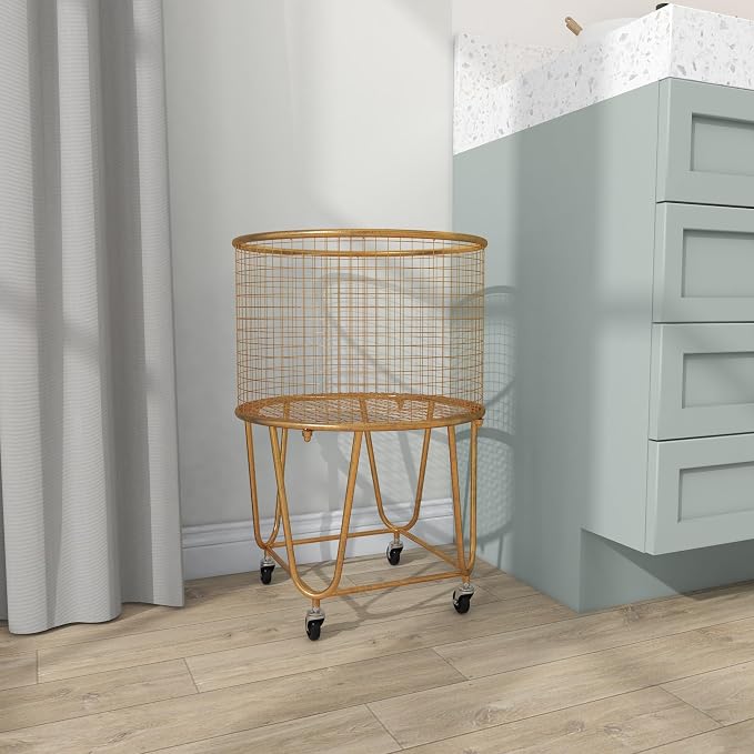 Deco 79 Metal Storage Cart Deep Set Metal Mesh Laundry Basket - Image 7