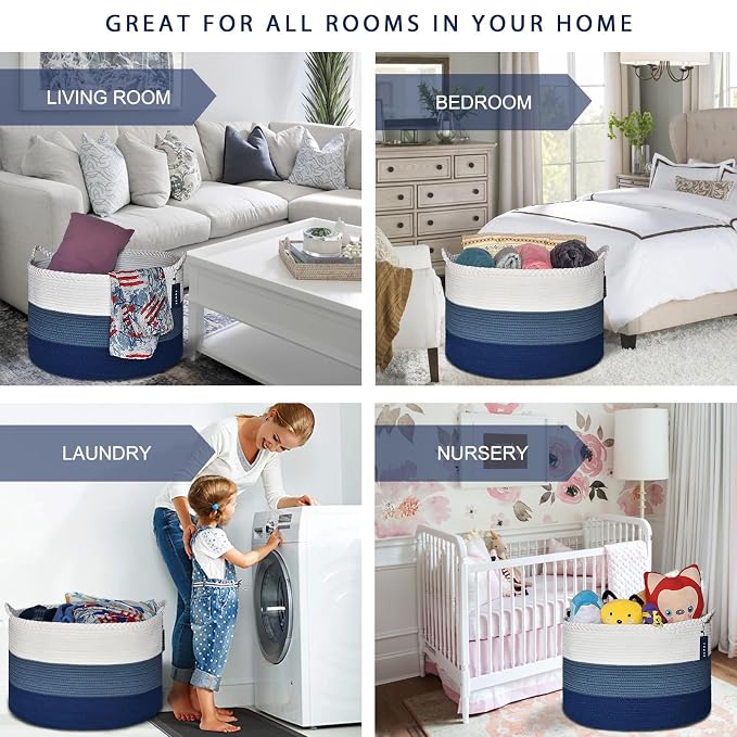 COMSE Extra Large Blanket Basket, Woven Laundry Basket, 21.7”x 13.8”, Nursery - Image 2