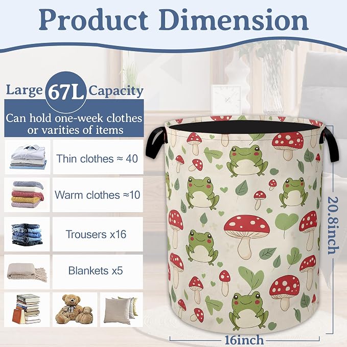 Cute Frog Laundry Basket, Foldable Oxford Cloth Red Mushroom Laundry Hamper - Image 2