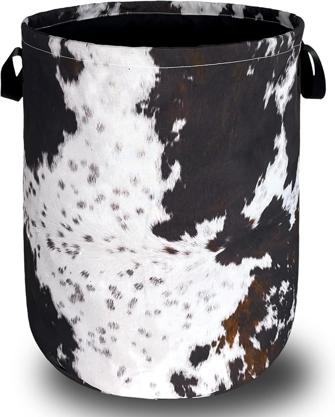 Retro Brown Cows Texture Laundry Basket Foldable Funny Laundry Hamper Oxford by SELIONLIKN