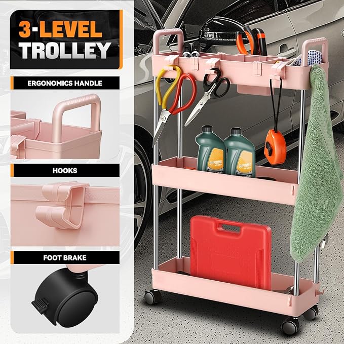 Auto Dynasty 3 Tier Slim Rolling Cart - Image 2