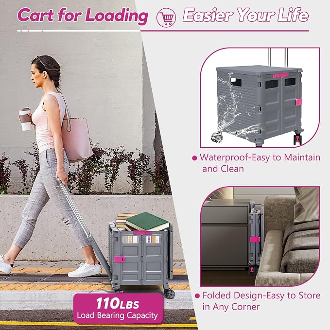 FELICON SELORSS Folding Utility Cart Rolling Crate Tote Basket Box Storage - Image 4