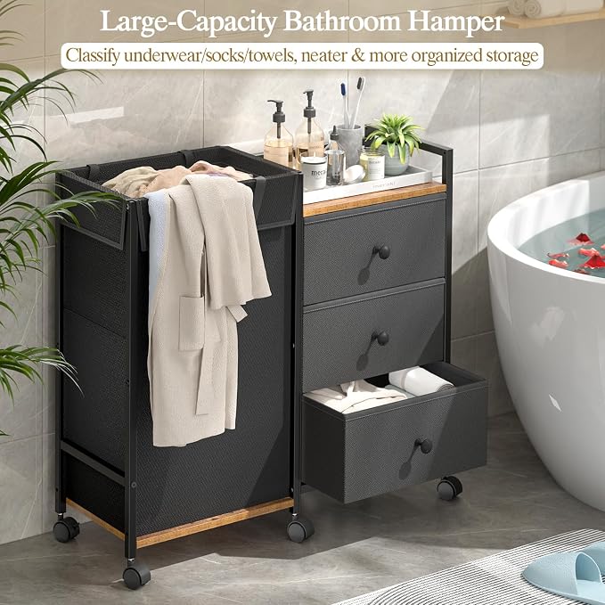 Laundry Hamper with Wheels, Laundry Sorter with Shelf and 3 Drawers, Total - Image 4