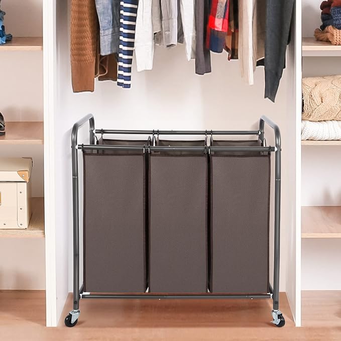 STO STO Laundry Sorter 3 Section, 3 Bag Clothes Hamper, Rolling Laundry Cart - Image 3