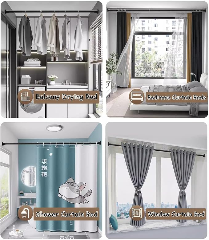 Closet Rod Closet Clothes Rack Hanger Bar Wall Mount, Adjustable Shower Curtain - Image 7