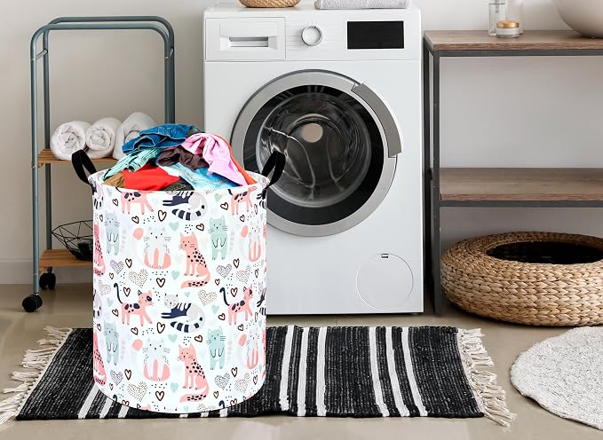 KUNRO Round Cat Laundry Gift Basket Storage Hamper, Clothes Storage Organizer - Image 3