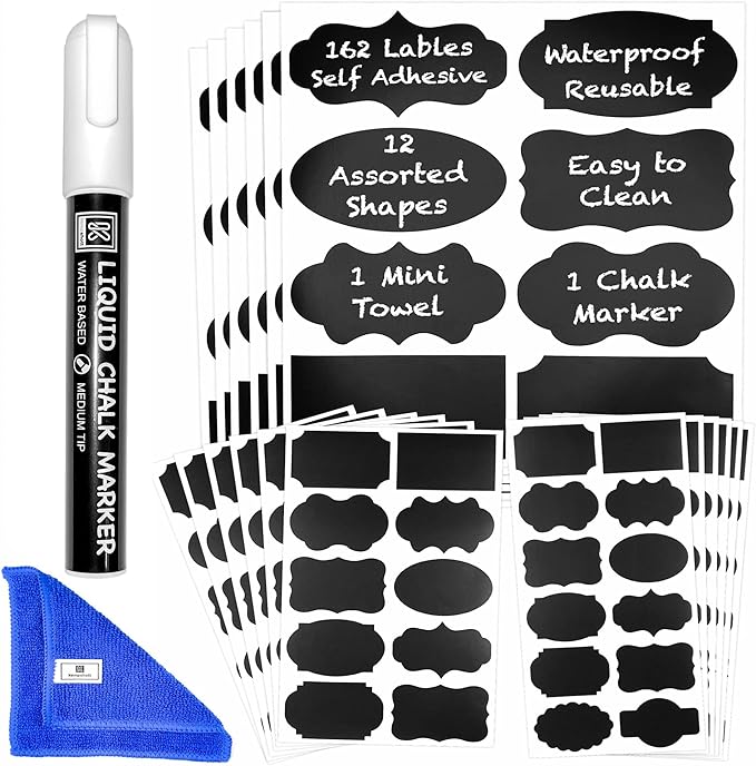 Chalkboard Labels for Jars 162pcs by Kempshott%C2%AE