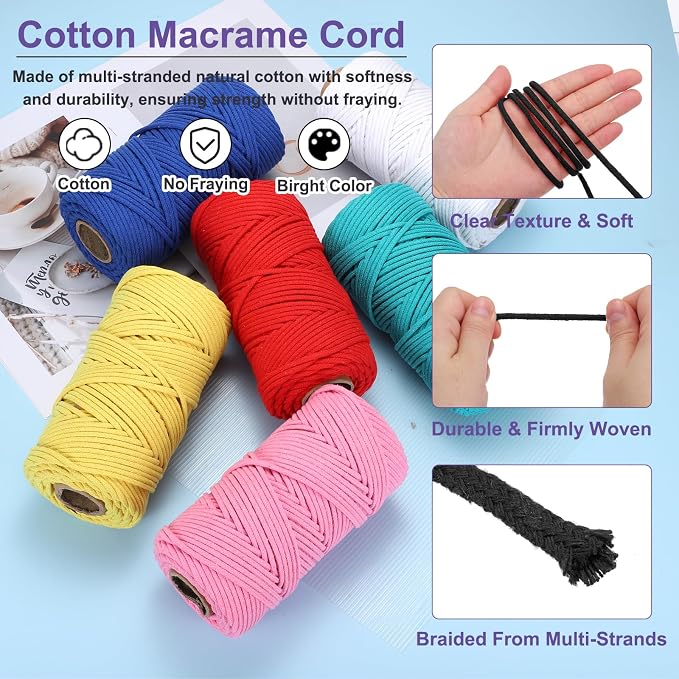 MECCANIXITY Braided Macrame Cord, 4mm x 109 Yards Natural Cotton Rope Macrame - Image 3